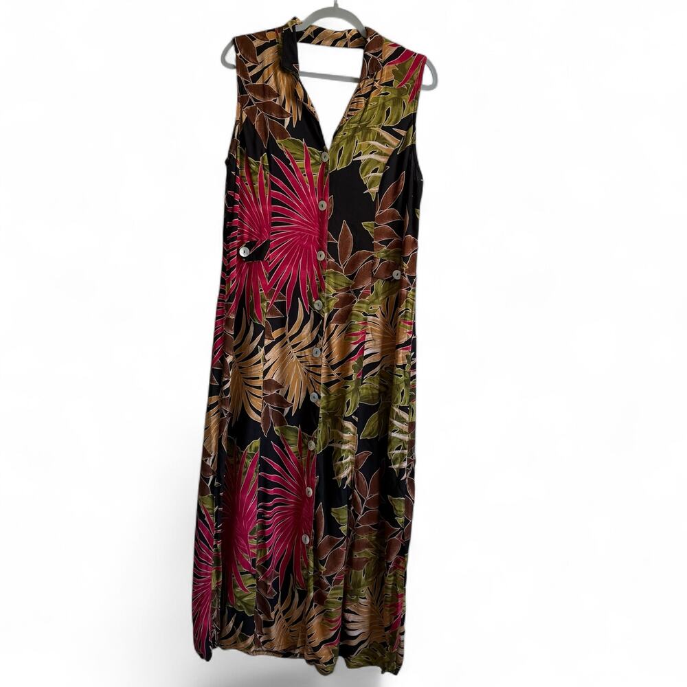 Vintage R&K Originals palm printed multicolor midi dress button up tank cutout M